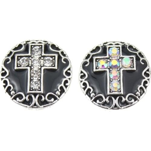 10pcs/lot Cross Snap Button Jewelry DIY Rhinestone 18mm Metal Snap Buttons Fit Bracelets Bangle for Women