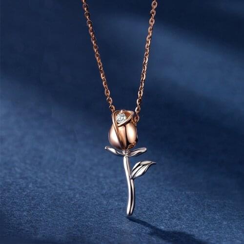 3D Rose Flower Pendant Necklace Rose Gold Color Necklace For Women Chain 20inch