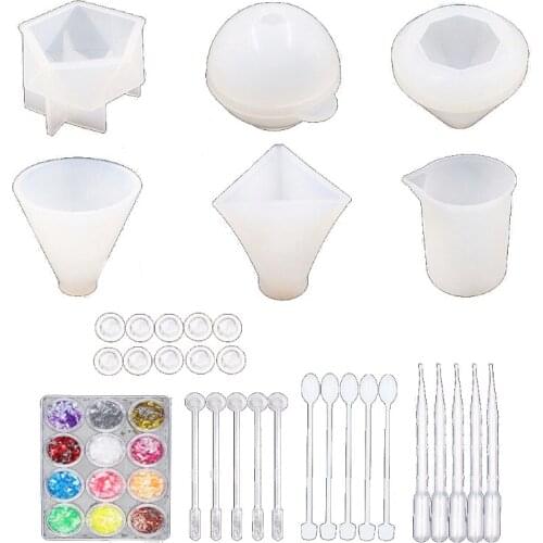 43Pcs 3D Pyramid Cone Sphere Diamond Large Clear Silicone Resin Casting Molds U90E