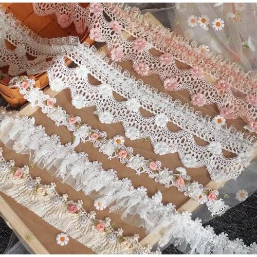 50cm Pearl crystal Beaded floral Lace Trim Ribbon Sew On Wrap Dress costume Trim Clothes Sewing Accessories curtains DIY