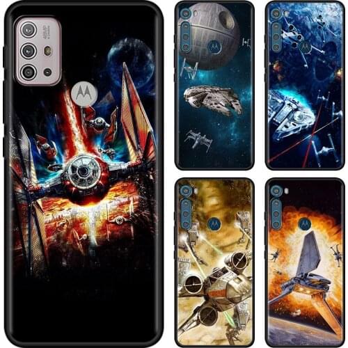 Phone Case for MOTOROLA G30 G10 G9 G8 G Edge Play Plus Power Lite Stylus 2021 Black Guscio TPU Shell Star Space Ship Wars