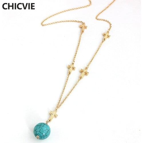 CHICVIE Ball Gold Color Necklaces Charms Stone Ball Women Statement Alloy Jesus Necklaces & Pendants Wedding Jewelry SNE160094