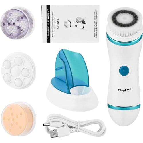 4 in 1 Deep Pores Cleaning Ultrasonic Electric Facial Cleansing Brush Exfoliator Scrubber Skin Care Washing Face Massager P40