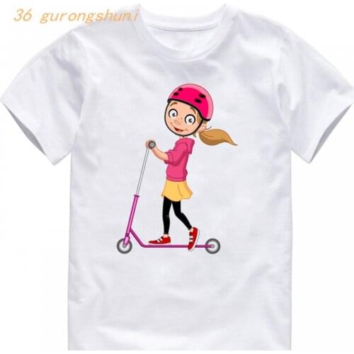 Riding electro scooter over children graphic t shirts bicycle boy t shirt boys kids clothes girls shirts funny sports t-shirt