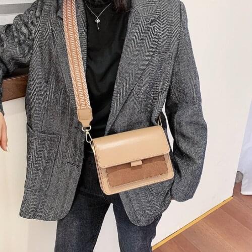 Designer Wide Strap Lady Shoulder Bag Luxury Pu Leather Crossbody Bag Small Flap Purse 2022 Fashion Square Women Messenger Bags