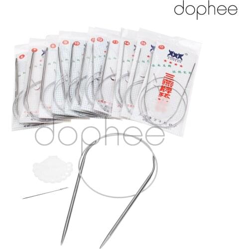 Dophee 11pcs/set Circular Stainless SteeL Knitting Needles Set Two-Headed Weaving Needles Knitting Tools 60/80cm in Length