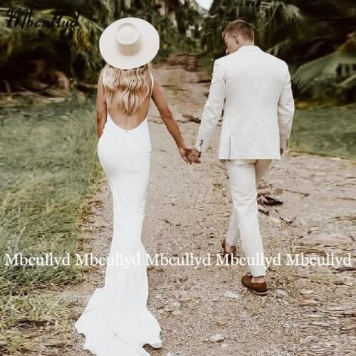 Elegant Wedding Dresses Mermaid Back Open White Ivory Custom Made V Neck Wedding Gown Beach Boho Bridal Dress