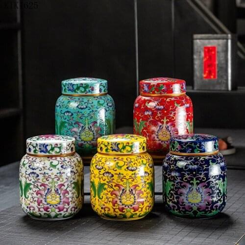 Modern Color Vine Flower Enamel Storage Jar Decoration Household Portable Sealed Tea Cans Bottle Kitchen Storage Home Decoration
