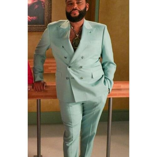 Custom Fashion Double Breasted Peak Lapel Grey Blazer Slim Fit Groomsmen For Wedding Beach Party Male Clothing (Jacket+Pants)