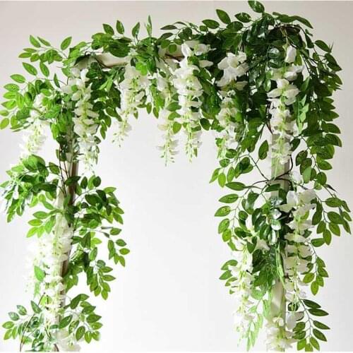 2M Long Flower String Artificial Wisteria Vine Garland Plants Foliage Outdoor Home Trailing Flower Fake Hanging Home Wall Decor