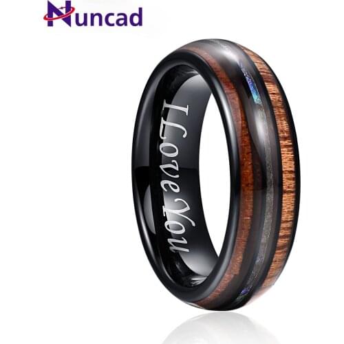 JQUEEN 6mm Hawaiian Koa Wood and Abalone Shell Tungsten Carbide Rings Wedding Bands for Men AAA Quality