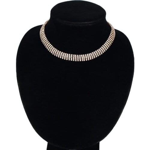 Quality classic fashion 5 full rhinestone sparkling bride ol card neck chain necklace two-color #N040