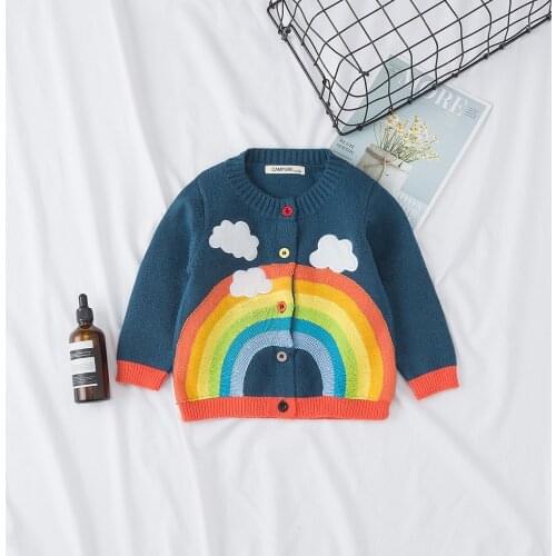 Toddler Girl Boy Cardigan Sweater Lightweight Rainbow Clouds Knit Outerwear for Kids Clothes Cotton Spring Autumn