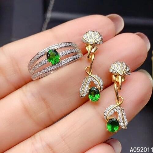 KJJEAXCMY fine jewelry natural diopside 925 sterling silver classic girl new gemstone ring earrings suit support test