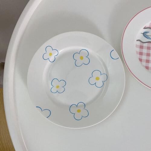 Korean Small Blue Flower Plate Ins Wind Net Red Retro Ceramic Cute Girl Heart Breakfast Gourmet Dessert Plate Cake Stand
