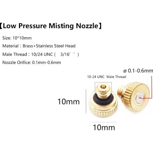 10pcs Brass Misting Nozzles for Cooling System 0.2mm-0.5mm 10/24 UNC Garden
