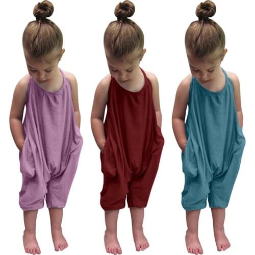 Summer Girls Clothes 1-6 Year Kids Jumpsuits For Girls Backless Baby Romper Harem Pants Solid Color Clothes Kid Girls Jumpsuits