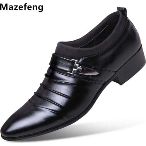 Mazefeng 2019 Men Dress Shoes Buckle Strap Business Shoes Flats Breathable Men Formal Footwear Men Wedding shoes Pointed Toe