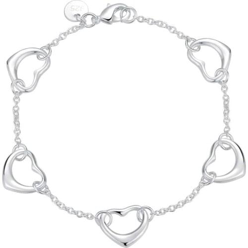 Fashion jewelry silver color heart-shaped thin bracelet sweet princess style birthday gift for girls top quality hot