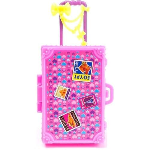 Fashion Plastic 3D Cute Travel Suitcase Luggage Case Trunk For Barbie Doll House Gift Toys Dollhouse Furniture Kids Toys