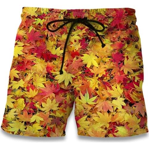 Casual Beach Shorts 3D Print Autumn Yellow Maple Leaves Men Korte Broek Summer 2018 Fashion Board Shorts Boys Hipster Clothes