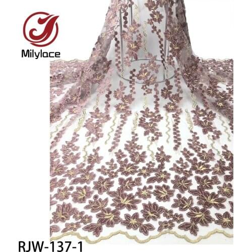 2020 Latest Nigerian French Tulle Lace with Velvet Lace Fabric High Quality Net Lace Embroidery Fabrics for Dress RJW-137