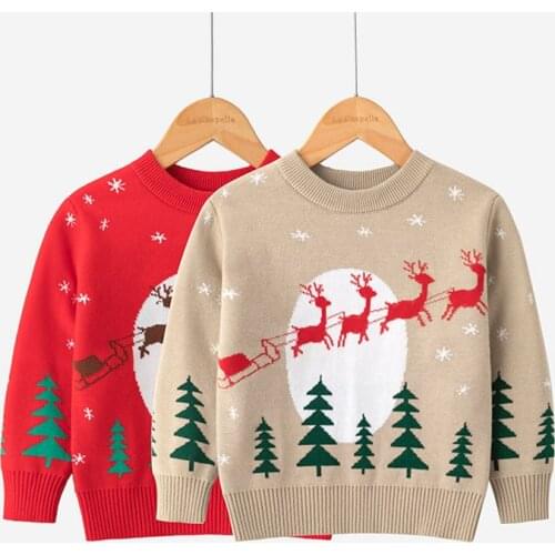 Autumn and Winter New Childrens Christmas Snowflake Milu Deer Sweater Boys and Girls Bottoming Sweater Childrens Clothing Kids