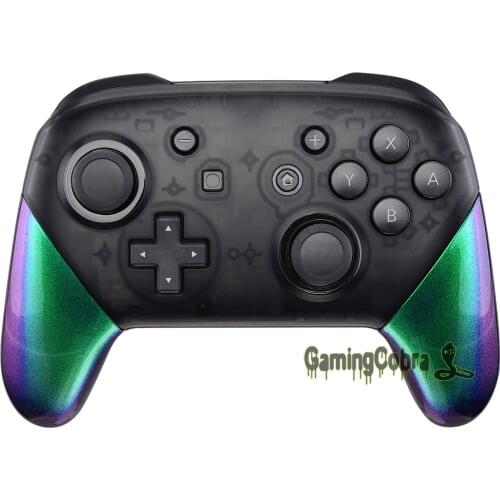 EXtremeRate Custom Glossy Chameleon Green Purple Repair Handle Grips Shell for NS Switch Pro Controller