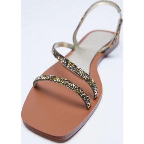 Large Size Beige Heeled Sandals Comfort Shoes for Women 2021 Summer Big Black Flat Fashion Girls Rhinestone New Rubber Scandals