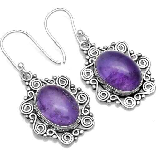 Genuine Amethyst 925 Sterling Silver Earrings, 36 mm, AE2570