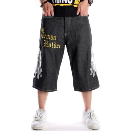 Street Hip Hop Mens Loose Straight Embroidery Denim Jeans Calf Length Vintage Summer Fashion Casual Cowboy Trousers Plus Size
