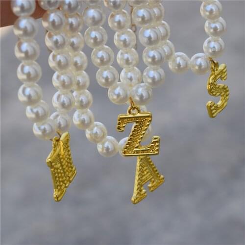 Vintage Letter Necklace for Women Simulated Pearl Chain Choker Initial Letter Pendant Chain Wedding Jewelry Bridesmaid Gifts