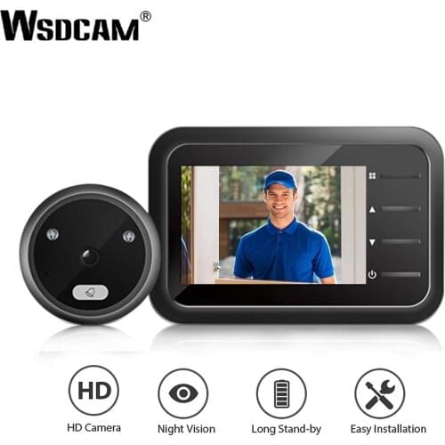 Wsdcam LED Flash Home Cordless Smart Door Bell 2.4 inch Peephole Door Camera Doorbell IR Infrared Night Vision Door Eye
