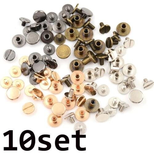 10set/Lot Solid Brass Button Screws Stud Screw Nail Screwback For Leather Rivet Belt Gold 5/6.5/8mm Optional DIY