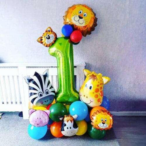 27pcs/set Jungle Animal Balloons Set 40inch Green Number Foil Balloon Kids Boy Birthday Party Baby Shower Decoration Supplies