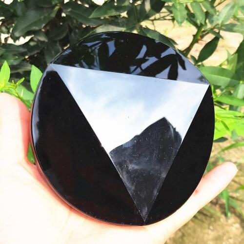 115mm Crystal Slice natural black obsidian stone circle disk round plate fengshui mirror for home & office decor