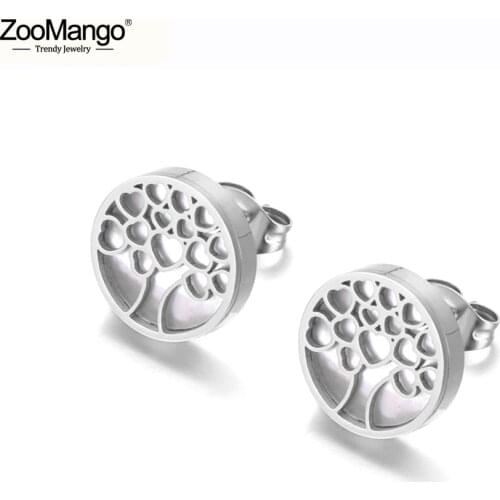 ZooMango Original Design Titanium Stainless Steel Love Heart Earrings For Women Elegant White Shell Tree Plant Earrings ZE19185