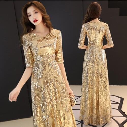 Female Chinese Style Dress Sequins Lace sexy Slim party dress evening dress Improved Qipao Size S-3XL