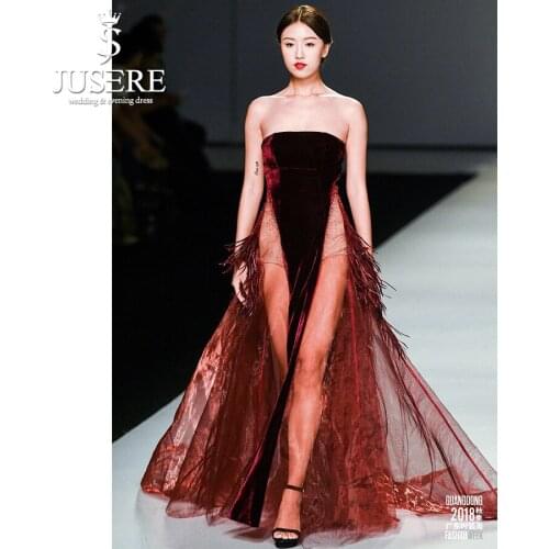 Jusere Burgundy Aline Strapless Formal Dress Floor Length Sleeveless Illusion Waist Long Custom Made Evening Dress 2018