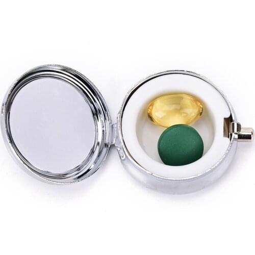 1Pcs Portable Advantageous Container Medicine Case Metal Round Silver Tablet Pill Boxes Holder Small Cases