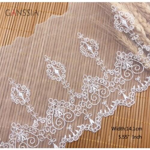 1yard Width:14.1cm Sweet Heart Lace Embroidered Laces Trim Ivory White for DIY Gauze Headscarf Clothing Decoration(ss-2422)