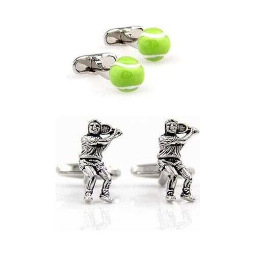 10pairs/lot Sport Tennis Ball Tennis Player Cufflinks Copper Enamel Cuff Links Mens Jewelry Wholesale