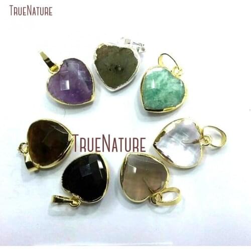 10Pcs Cheap Gold Plating Faceted Heart Pendant Mix Material Pendant Copper 5x13mm PM13552