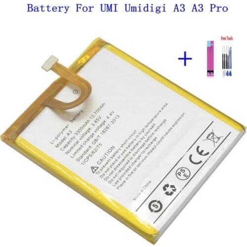 1x 3300mAh 12.705Wh A3 A3 Pro Mobile Phone Replacement Battery For UMI Umidigi A3 A3 Pro phone Batteries + Repair Tool Kits