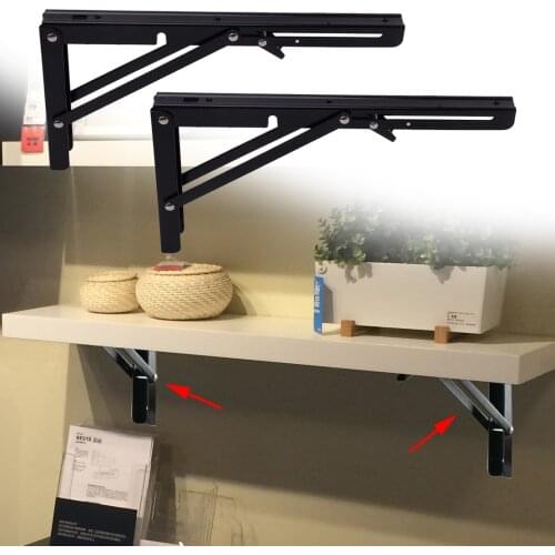 2pcs Black 12" Stainless Steel Triangle Folding Shelf Support Bench Table Bracket Wall Mounted Heavy Duty Fold Down