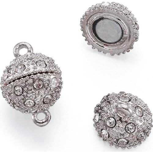 20 Sets Round Alloy Rhinestone Magnetic Clasps End Clasp Connector for Jewelry Making DIY Findings 17x12mm Hole: 2mm