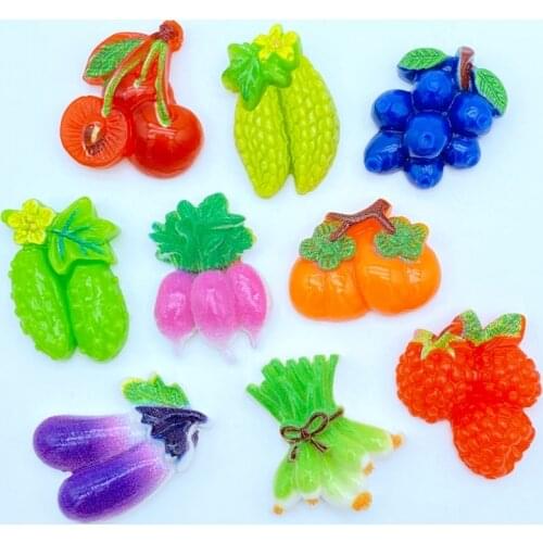 20Pcs Cute Fruit And Vegetable Series FlatBack Resin Art Supply Decoration Charm Craft Hair Bow Center Scrapbook Accessories J81