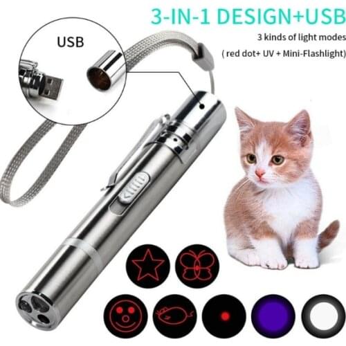 3 in 1 Usb Rechargeable Funny Cat Chaser Toys Mini Flashlight Laser Led Pen Light Cat Light Pointers Funny Pet Toys Dropshipping