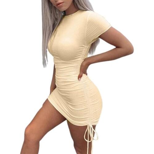 40% Dropshipping!!Summer Women Dress Short Sleeve Elastic Slim Ribbing Party Dress for Party