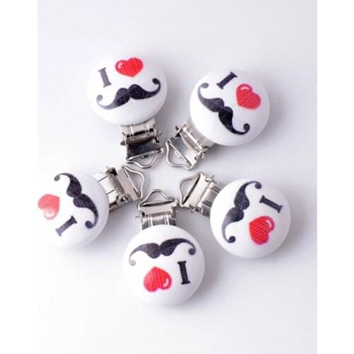 5PCs Baby Pacifier Clips Mixed Pattern White Wood Metal Holders Cute Infant Soother Clasps Funny Accessories 4.4cm x2.9cm
